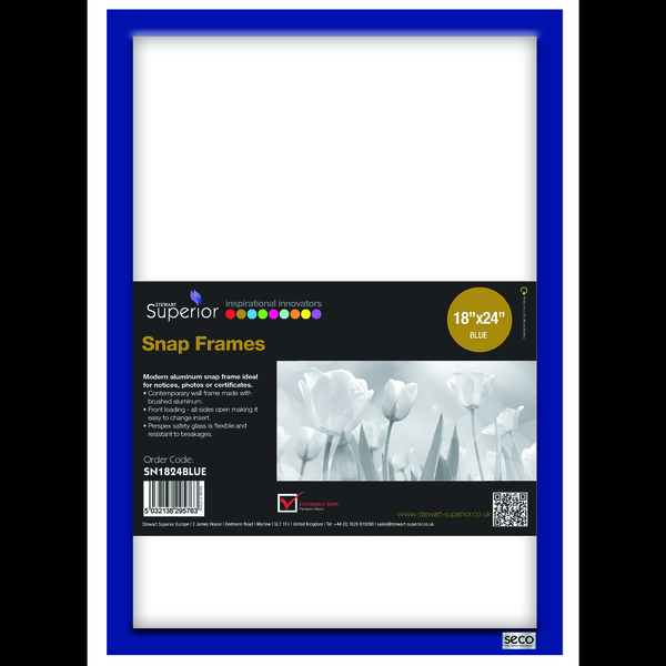 Seco Poster Snap Frame, 18" x 24", 1" Profile, Blue SN1824BLUE